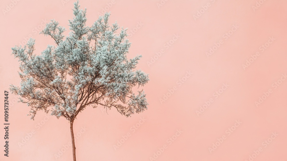 Poster minimalist tree design on a soft pastel background, featuring simple shapes and clean lines, creatin