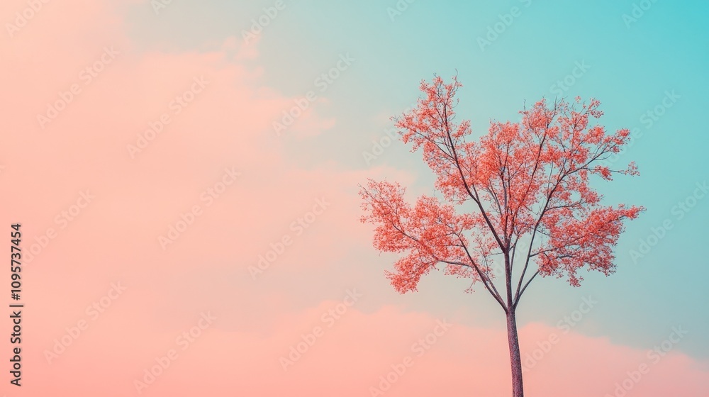Poster minimalist tree design on a soft pastel background, featuring simple shapes and clean lines, creatin