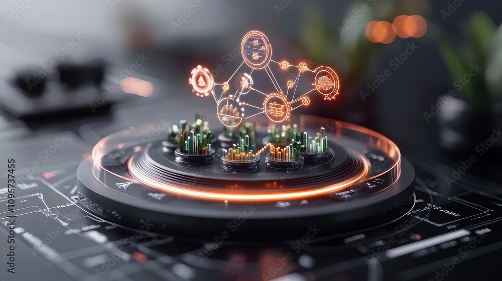 Poster futuristic digital landscape featuring virtual data connections and 3d circuit elements in a modern 