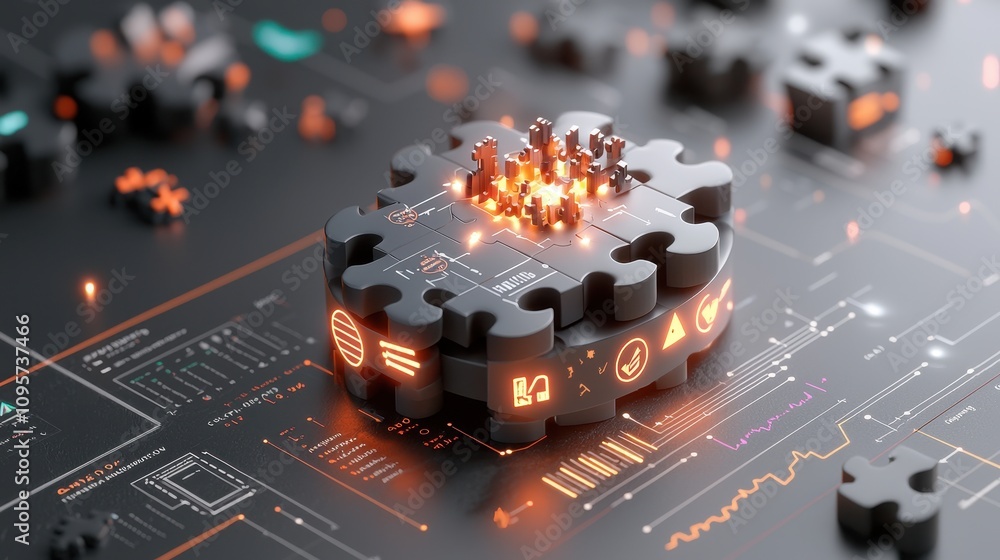 Aufkleber futuristic puzzle piece concept representing technology and innovation with digital icons and data v
