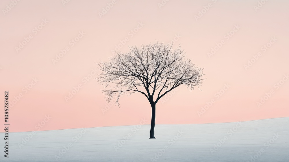 Poster minimalist tree design on a soft pastel background, featuring simple shapes and clean lines, creatin