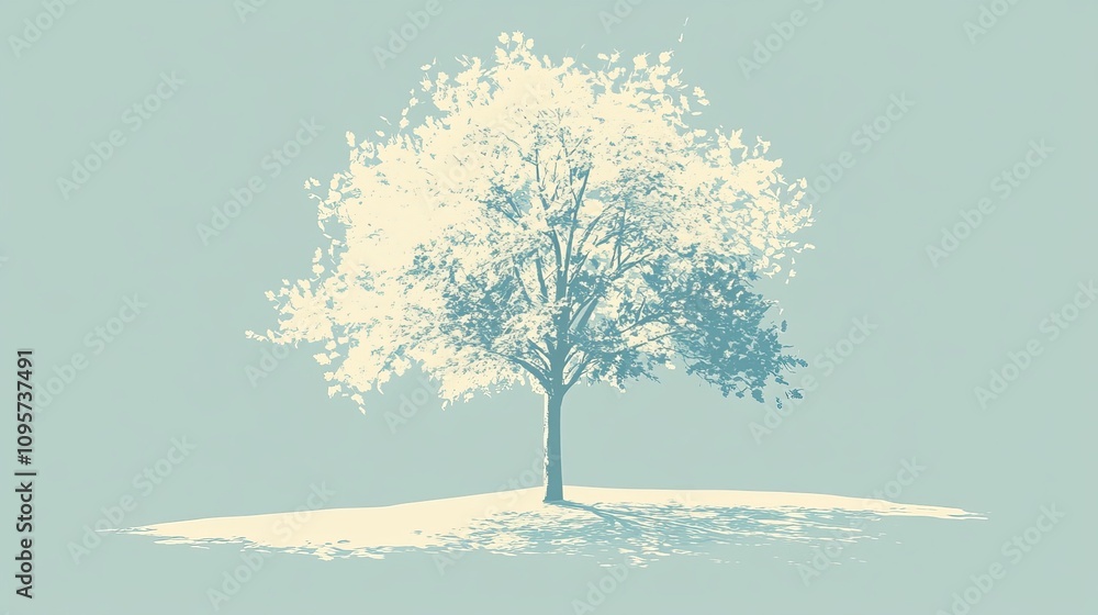 Poster minimalist tree design on a soft pastel background, featuring simple shapes and clean lines, creatin
