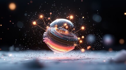 Futuristic Abstract Sphere with Dynamic Lights and Particles, Representing Technology and Innovation in a Stunning Visual Display of Colors and Motion