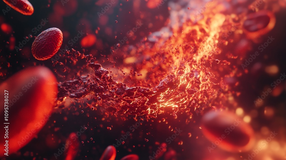 Poster dynamic visualization of blood cells in motion medical science 3d animation laboratory environment c