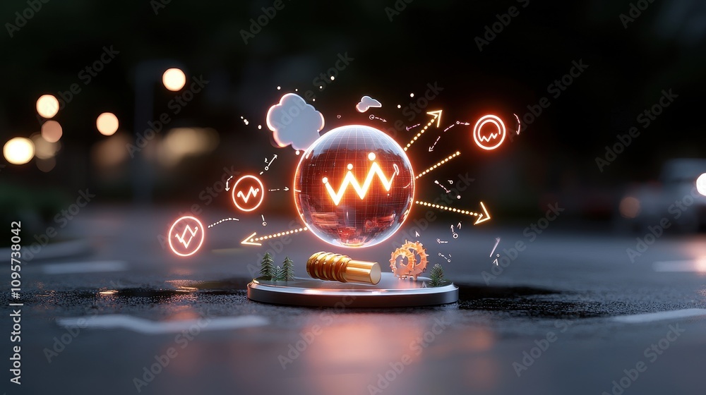 Poster futuristic concept of digital data visualization with abstract elements representing growth, change,