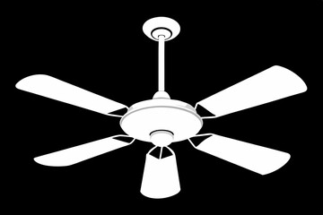 ceiling fan on black silhouette white background illustration