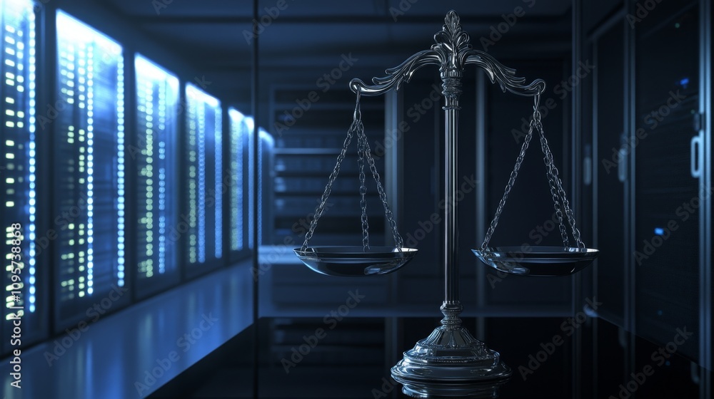 Aufkleber justice and technology intersection data center visual art modern environment close-up view balancin
