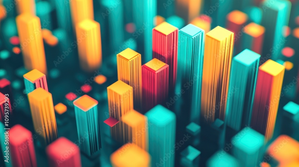 Aufkleber A vibrant 3D representation of data visualizations with colorful bars.