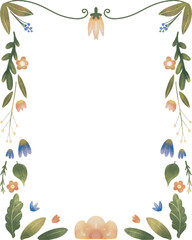 Naklejka premium frame of flowers, square frame of flowers, hand drawn in watercolor isolated on a white background. Floral watercolor illustration, ideal for invitations, greeting, card