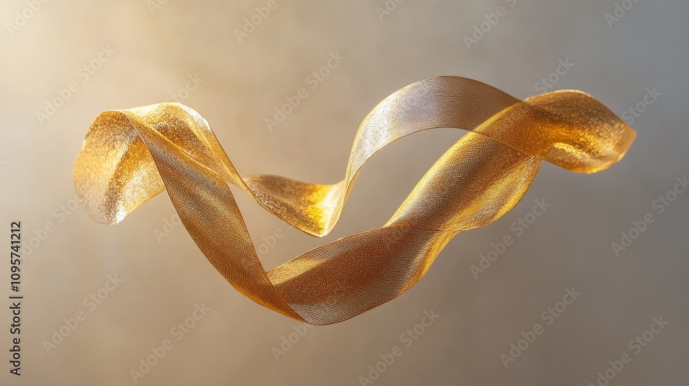 Poster dynamic flow of golden ribbon studio setting abstract art soft lighting aesthetic capture elegance i