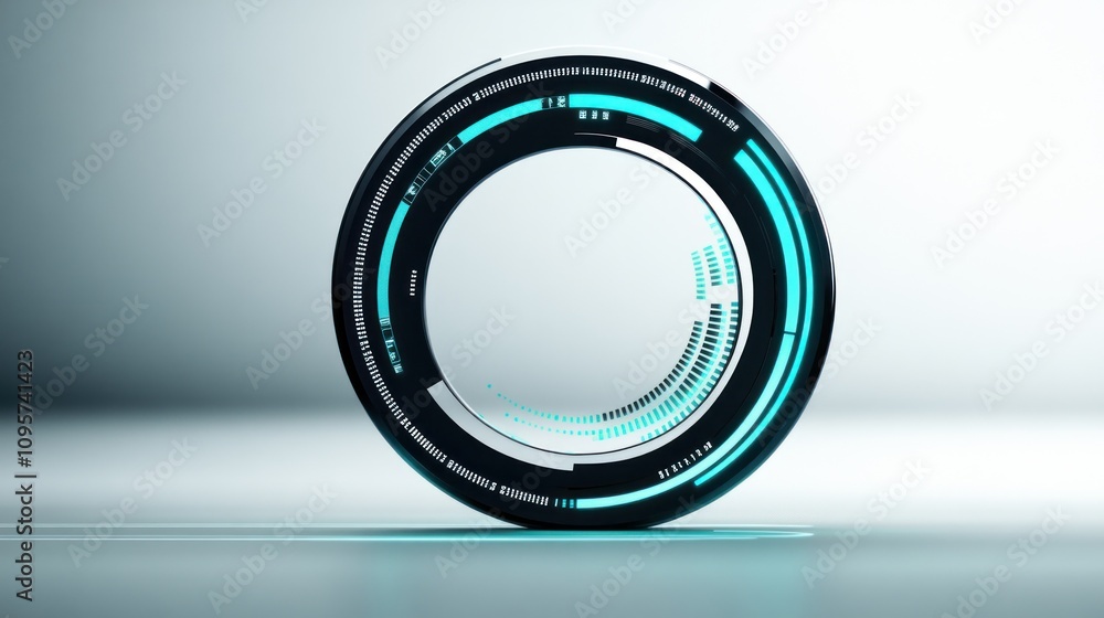 Leinwandbilder a futuristic circular interface design with glowing elements and data visualization.