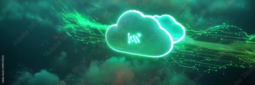 Aufkleber Digital clouds with glowing effects representing data and technology concepts.