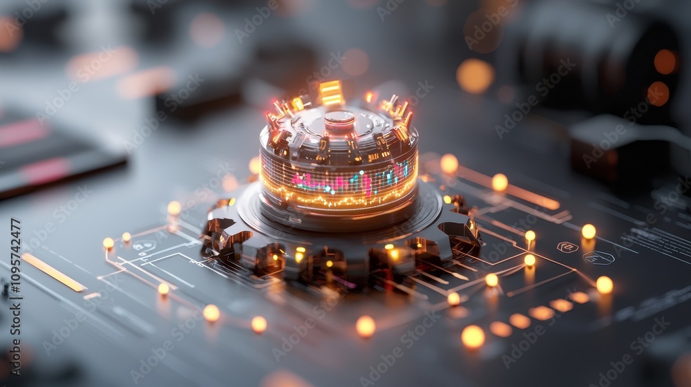 Poster futuristic technology concept with bright led lights and circuit patterns highlighting an innovative