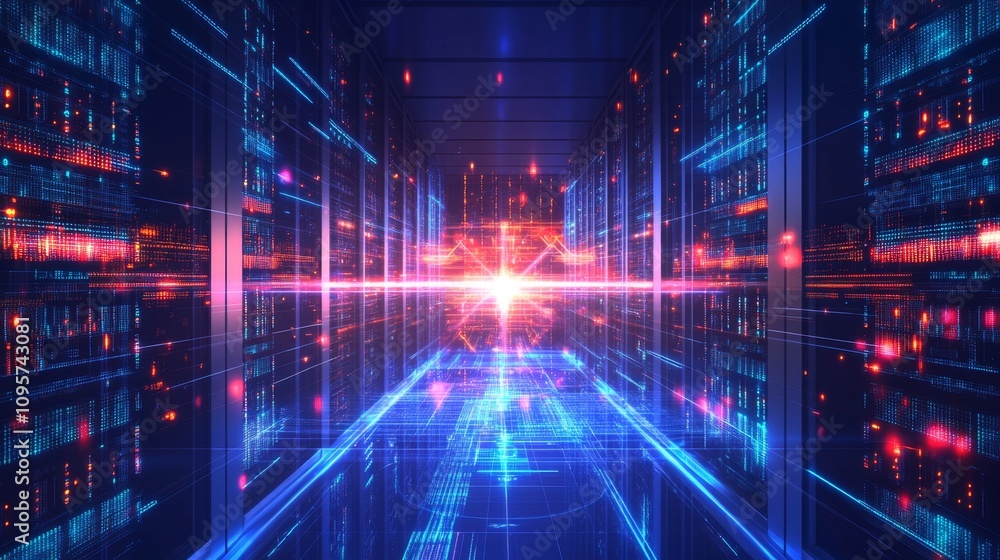 Poster dynamic data flow visualization digital environment abstract art futuristic technology digital persp