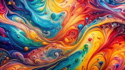 Texture of mixed liquid paints on a horizontal background, colorful, abstract, vibrant, artistic, blend, dynamic, fluid