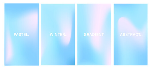 Set of Winter Gradient Backgrounds. Modern vector illustration. Iridescent aura card. Pastel minimalist backdrop for social media, business card or website design.