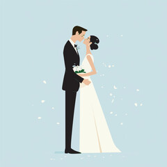 bride and groom wedding dress. flat design style vector 