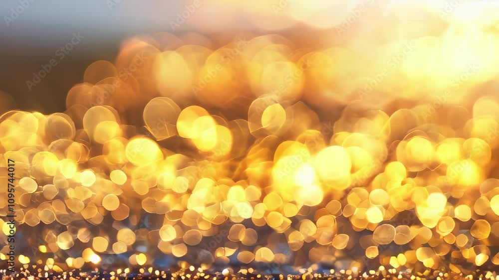 Poster an abstract video featuring warm, golden bokeh lights in soft focus, creating a cozy and magical atm