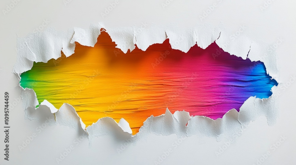 Aufkleber vibrant color burst through torn paper creative space abstract art indoor environment close-up view 
