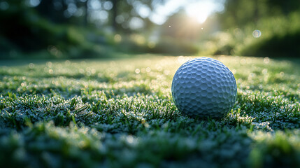 A golf ball resting on a vibrant green putting green, perfect for golf-related designs, events, or promotions. Great for sports marketing and leisure.