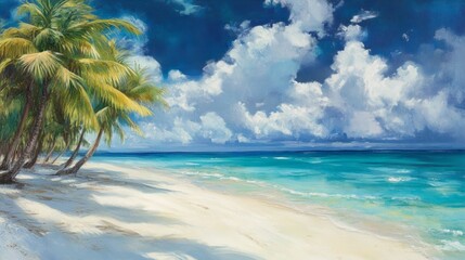 Relaxing beach day with palm trees tropical shore seascape art calm ocean scenic viewpoint nature's beauty for serenity