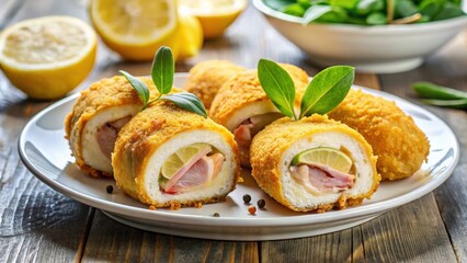 Chicken rolls stuffed with smoked scamorza cheese and ham