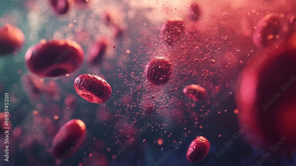Poster exploring microscopic blood cells in a dynamic environment science visualization abstract viewpoint 