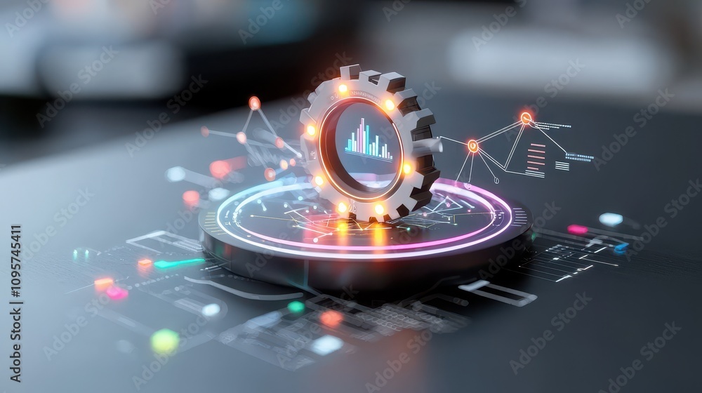 Aufkleber futuristic data analysis concept with gear and graphs representing technology, innovation, and digit