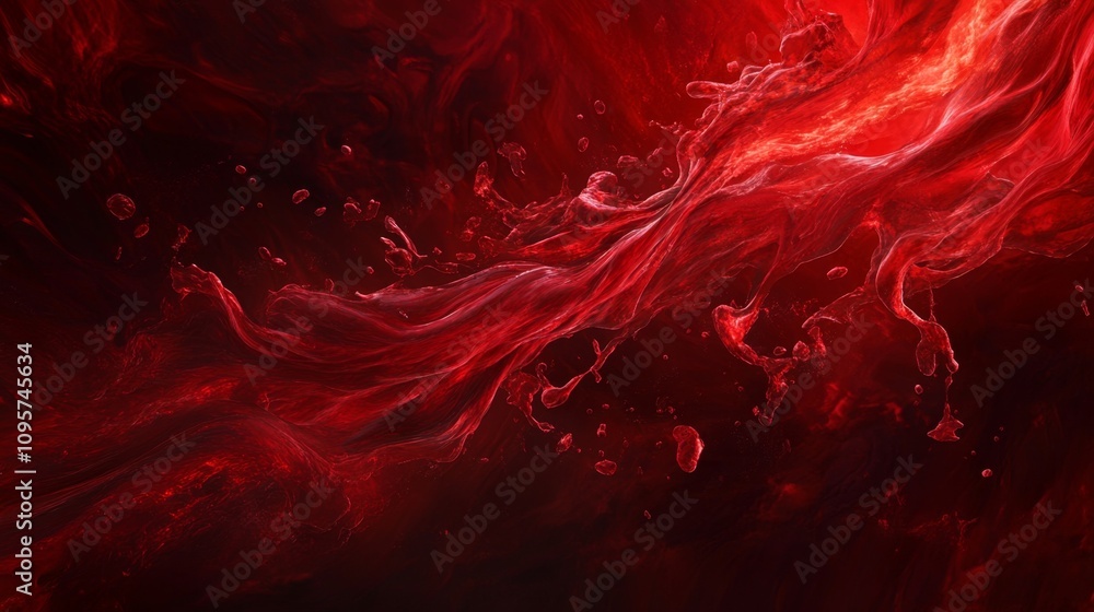 Poster dynamic red abstract splash digital art creative design dark environment artistic perspective bold v