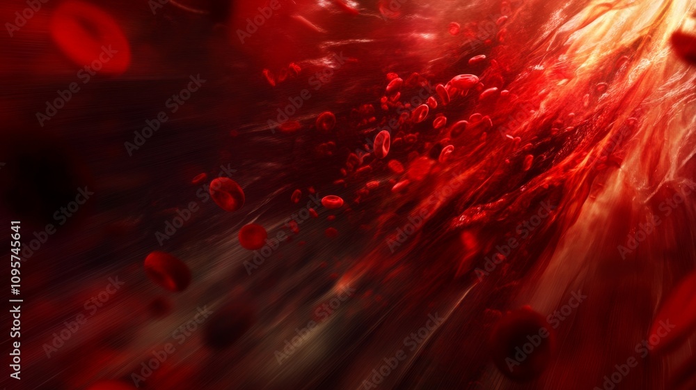 Aufkleber dynamic flow of red particles in abstract space digital art vibrant environment close-up perspective