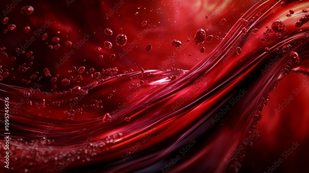 Poster dynamic flow of red liquid abstract art digital creation vibrant atmosphere close-up perspective flu