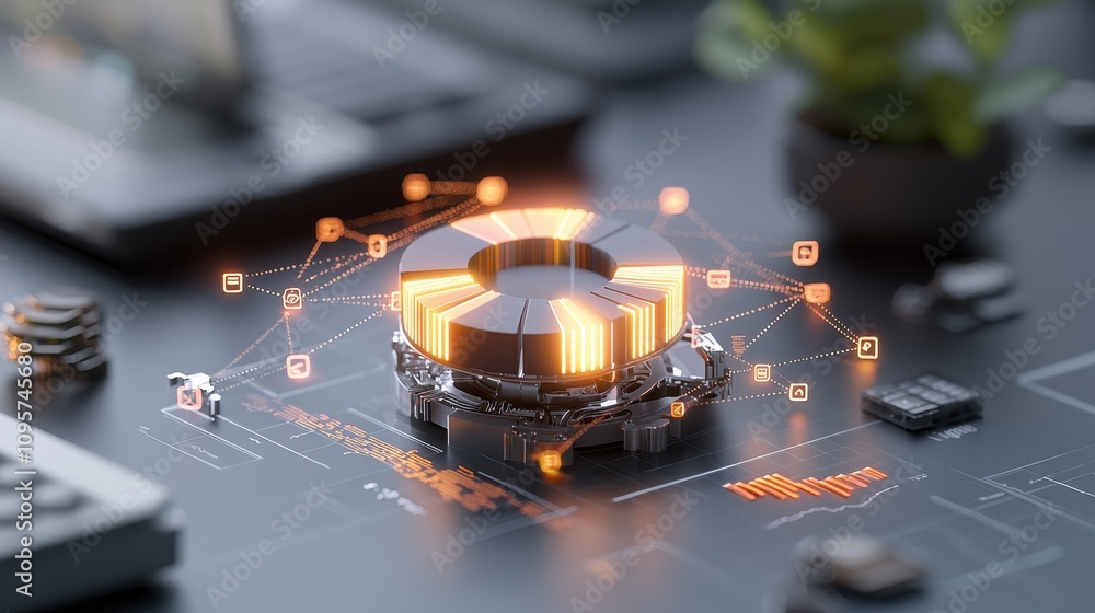 Aufkleber futuristic data processing concept with abstract server, digital connections, technology visualizati