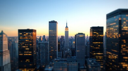 A city skyline with the Empire State Building in the center