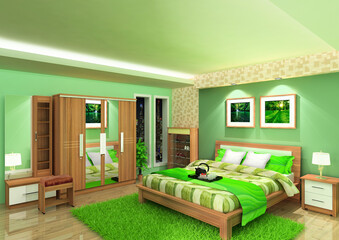 Minimalist bedroom set with natural wood color