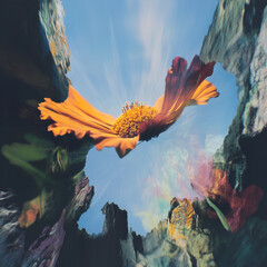 Single Orange Flower with Distorted Reflections