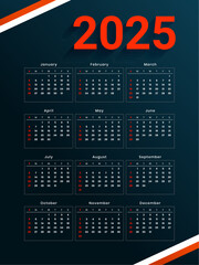 2025 new year monthly calendar template in modern style