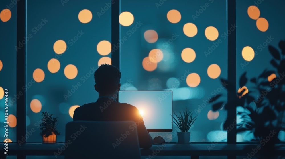Aufkleber a team of colleagues working late in the office, collaborating closely on a project, highlighting de