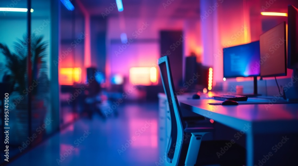 Aufkleber dynamic workspace design modern office digital art tech environment perspective innovation in produc