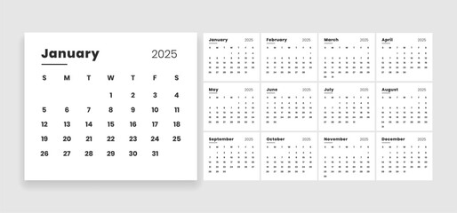 simple 2025 desk calendar with individual months