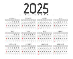 minimal 2025 new year calendar template design