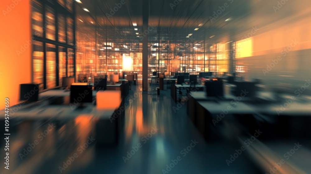 Aufkleber dynamic office environment modern workspace digital technology urban setting wide-angle view innovat