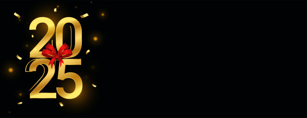 3d 2025 golden lettering dark banner with text space