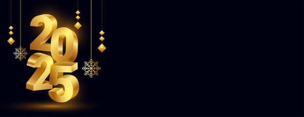 3d golden 2025 new year wishes banner with text space