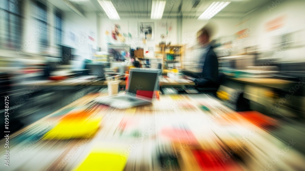 Poster creative workspace dynamics office environment action-packed atmosphere modern design collaborative 