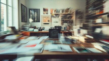 Obraz premium Creative workspace action home office interior design bright environment focused viewpoint productivity concept