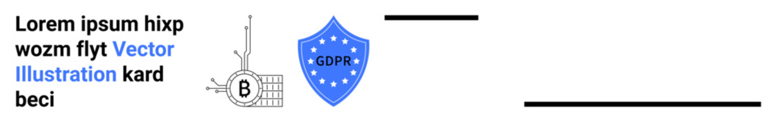 Shield with GDPR text, blockchain grid element, and text blocks. Ideal for data security, privacy policies, compliance, technology presentations, blockchain education, cybersecurity materials, web