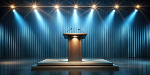 Podium with elegant lighting on stage for an award ceremony, podium, stage, scene, award ceremony, lighting, spotlight