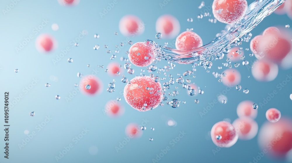 Poster an animation showcasing the dynamic movement of molecules within a liquid, with individual particles
