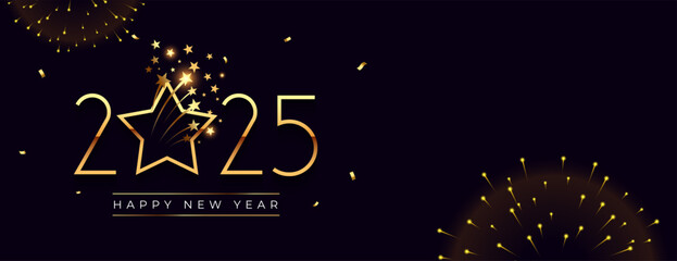 happy new year 2025 celebration banner with firework decor