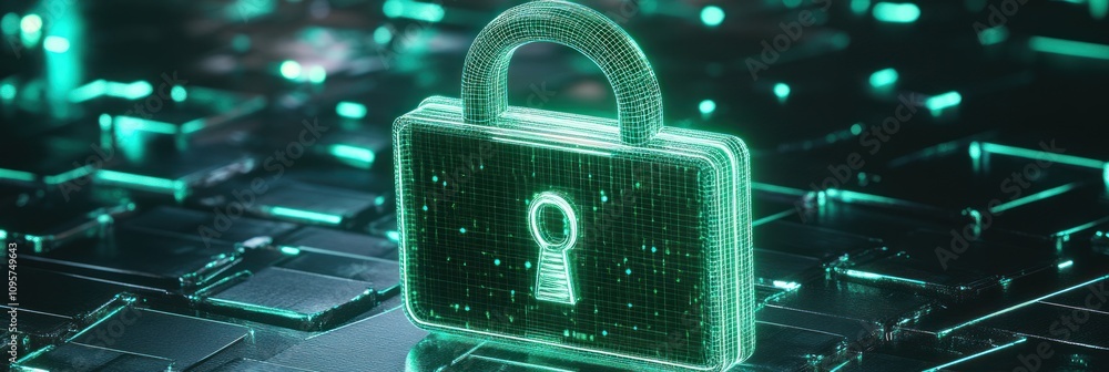 Aufkleber a glowing digital padlock symbolizing cybersecurity and data protection.